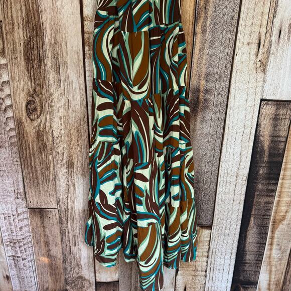 Anthropologie Sundress Abstract Leaf Print Smocked Tiered Boho Midi Dress XXS - Picture 6 of 10